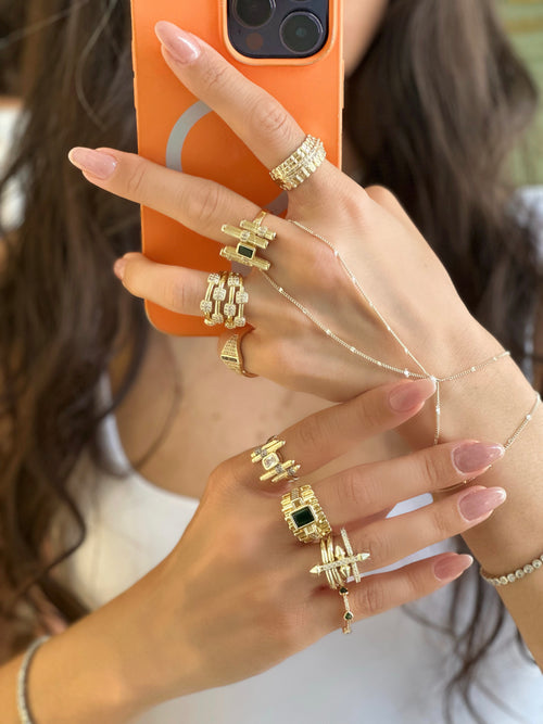 6 taşlı ayarlanabilir gold yüzük