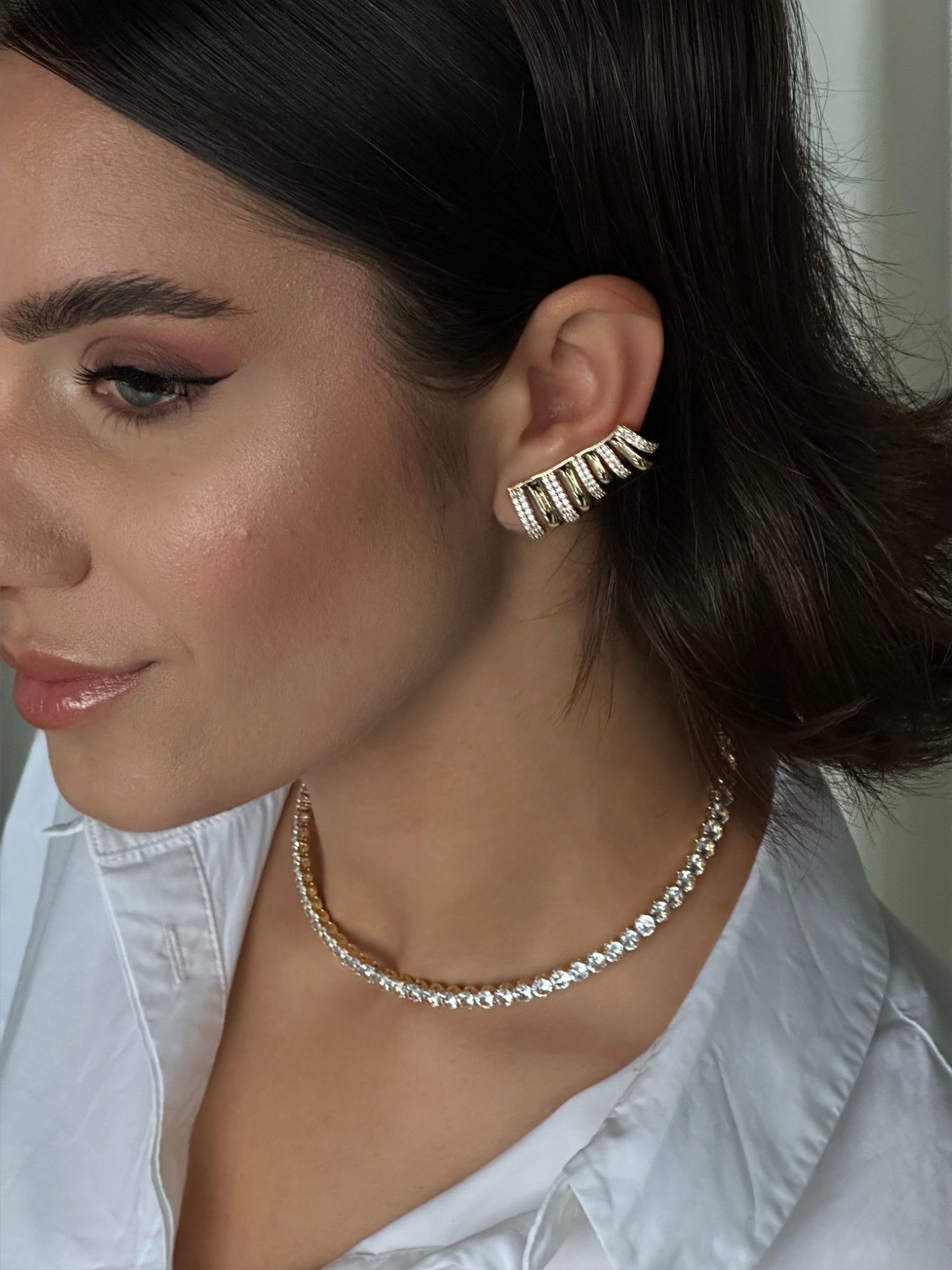 Gold & gümüş sıralı tek earcuff-küpe ✨
