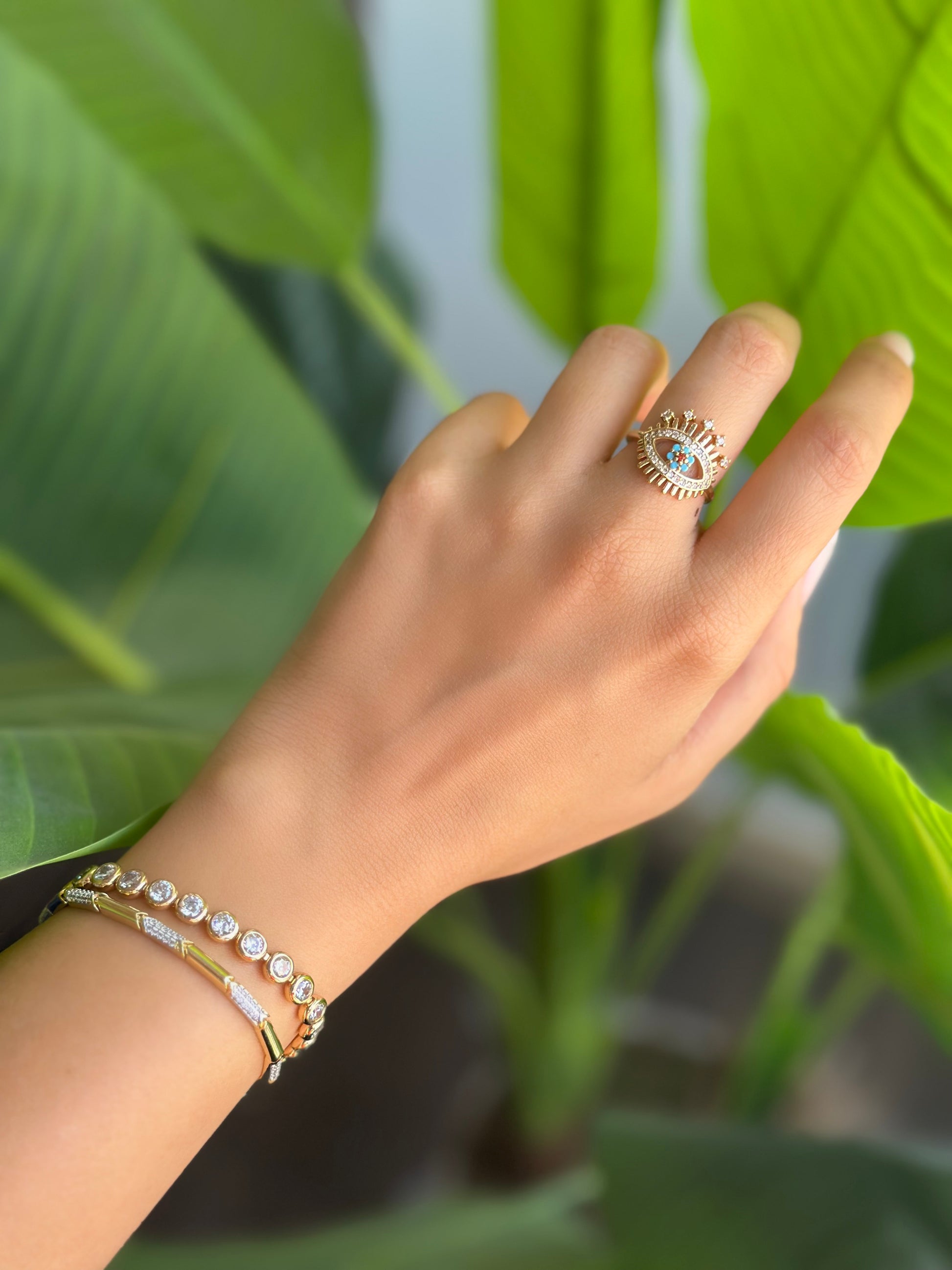 Küçük mavi taş detaylı ayarlanabilir yüzük ✨